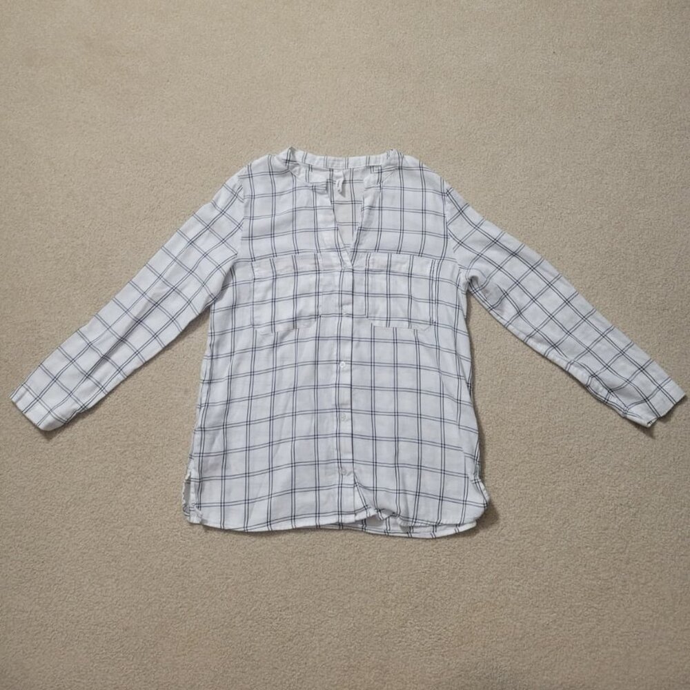 Mango Women's Cotton-Blend White and Black Patterned Blouse, Size Small / 4